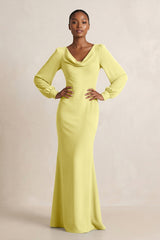 Long Sleeve V - Neck Sheath Chiffon Bridesmaid Dress in Buttercup - KISS BRIDAL Bridesmaid Dresses