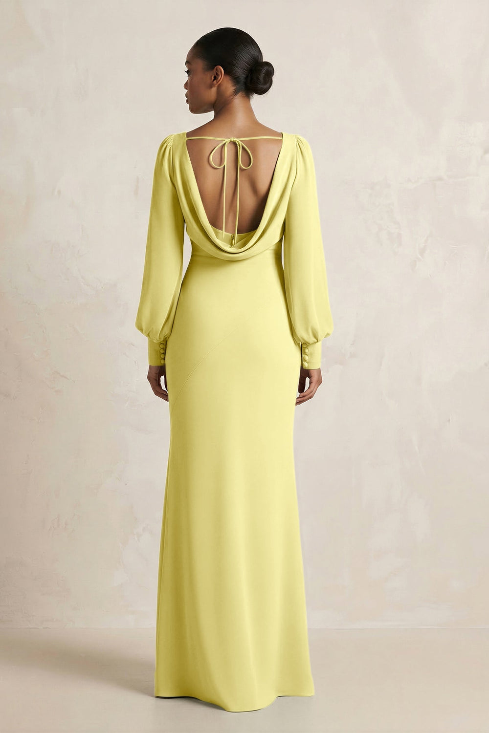 Long Sleeve V - Neck Sheath Chiffon Bridesmaid Dress in Buttercup - KISS BRIDAL Bridesmaid Dresses