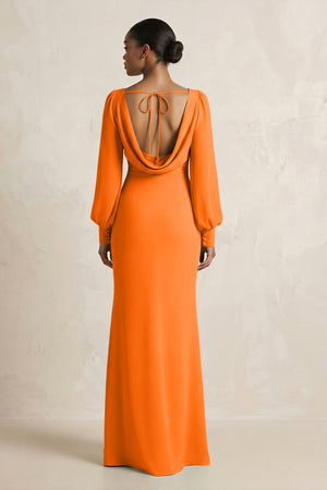Long Sleeve V - Neck Sheath Chiffon Bridesmaid Dress in Cinnamon - SHE IS ME Bridesmaid Dresses