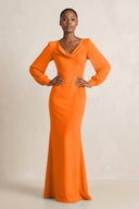 Long Sleeve V - Neck Sheath Chiffon Bridesmaid Dress in Cinnamon - SHE IS ME Bridesmaid Dresses