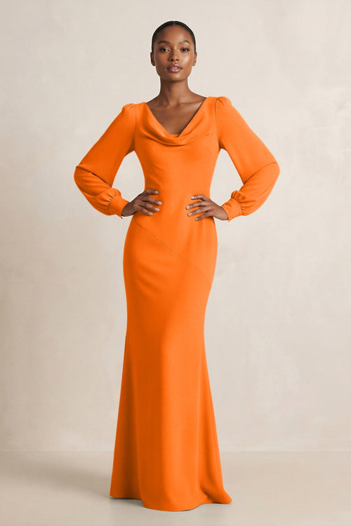 Long Sleeve V - Neck Sheath Chiffon Bridesmaid Dress in Cinnamon - SHE IS ME Bridesmaid Dresses