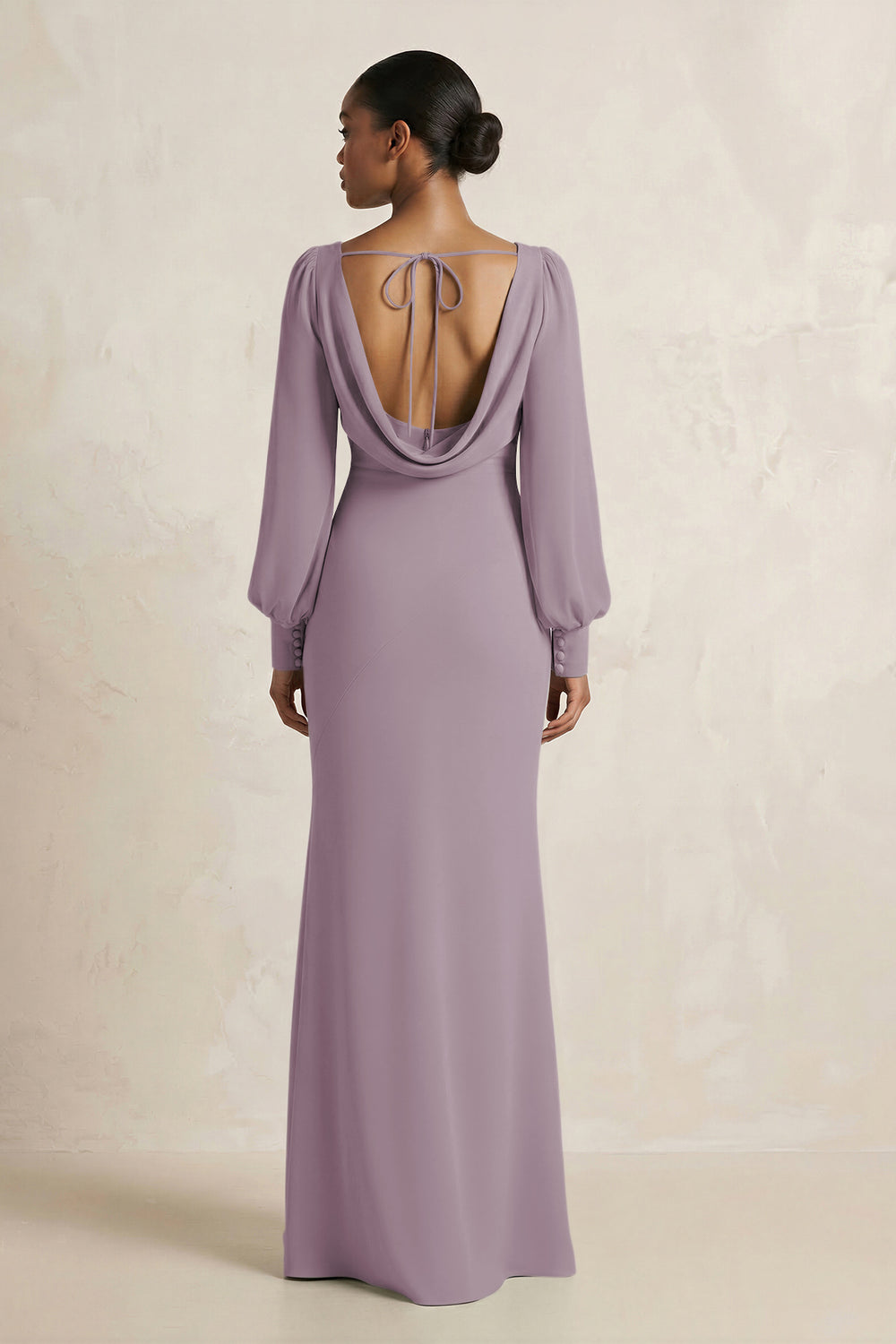 Long Sleeve V-Neck Sheath Chiffon Bridesmaid Dress in Dusk
