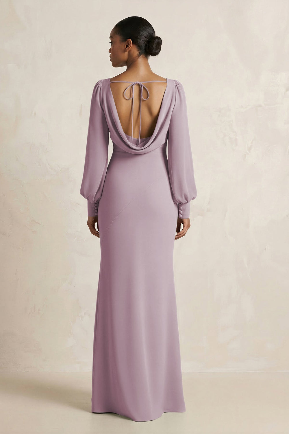 Long Sleeve V - Neck Sheath Chiffon Bridesmaid Dress in Dusk - KISS BRIDAL Bridesmaid Dresses