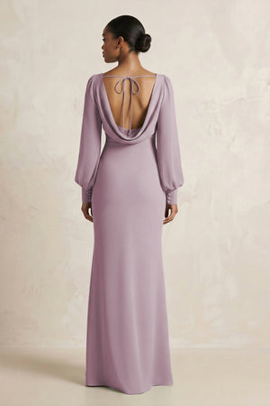 Long Sleeve V - Neck Sheath Chiffon Bridesmaid Dress in Dusk - SHE IS ME Bridesmaid Dresses