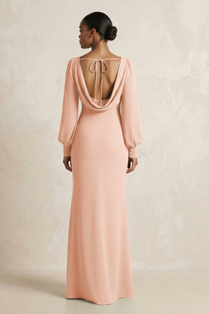 Long Sleeve V - Neck Sheath Chiffon Bridesmaid Dress in English Rose - SHE IS ME Bridesmaid Dresses