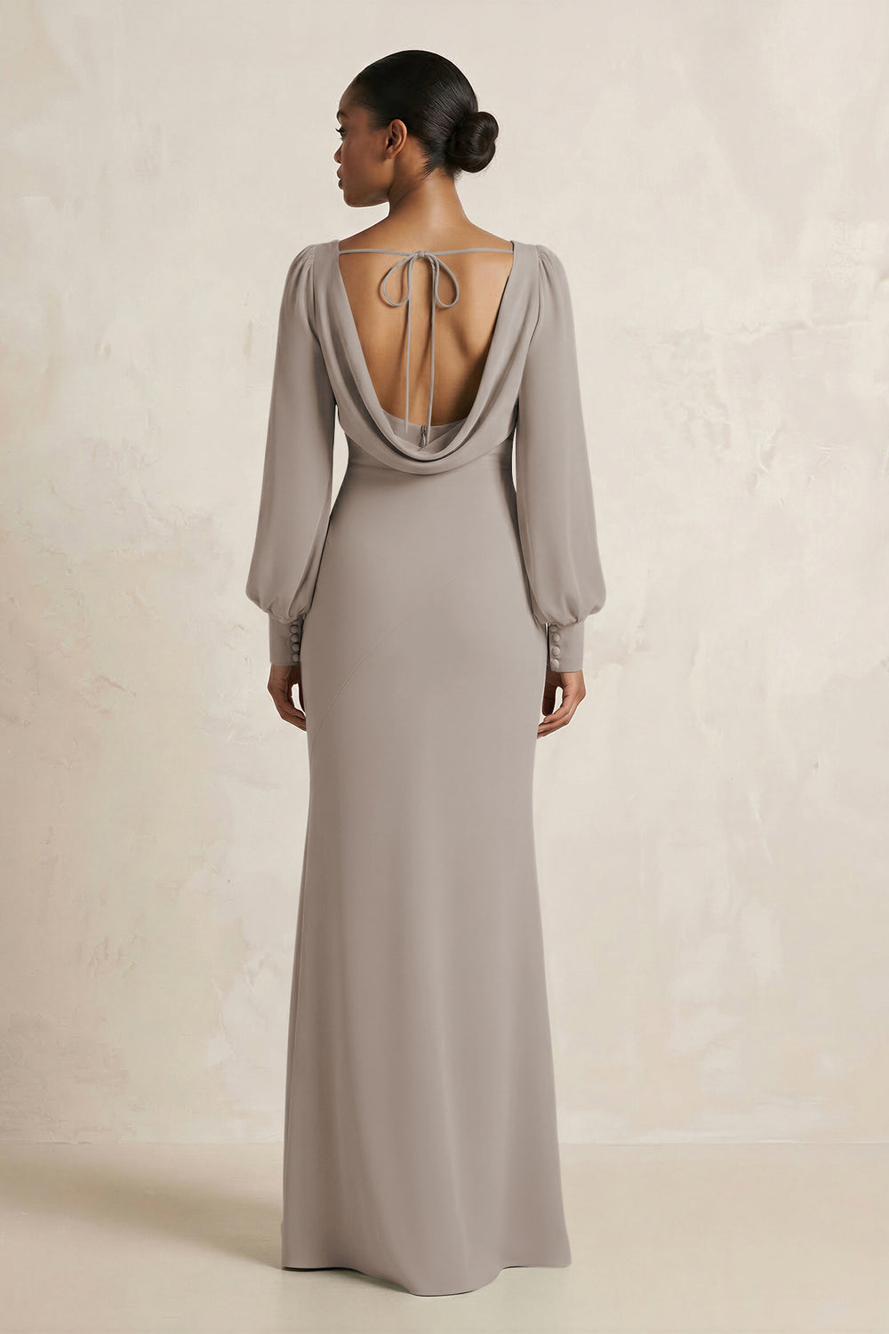 Long Sleeve V-Neck Sheath Chiffon Bridesmaid Dress in Frost