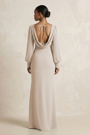 Long Sleeve V - Neck Sheath Chiffon Bridesmaid Dress in Frost - SHE IS ME Bridesmaid Dresses