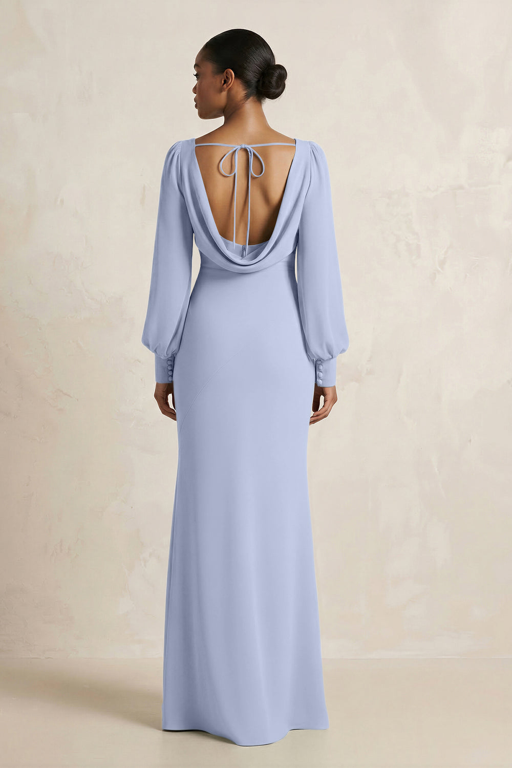 Long Sleeve V-Neck Sheath Chiffon Bridesmaid Dress in Ice