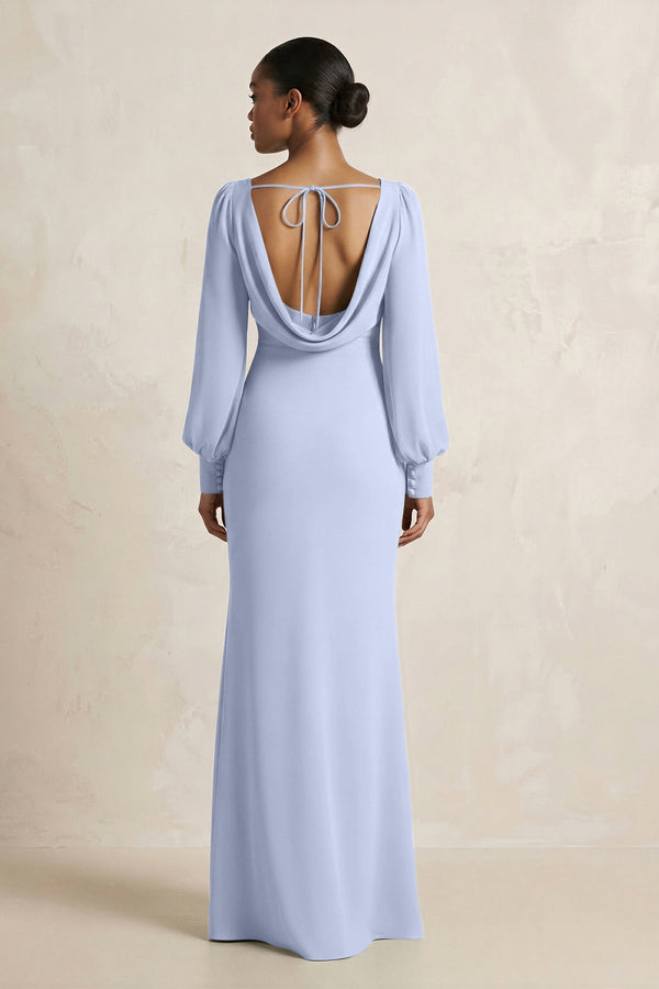Long Sleeve V - Neck Sheath Chiffon Bridesmaid Dress in Ice - SHE IS ME Bridesmaid Dresses