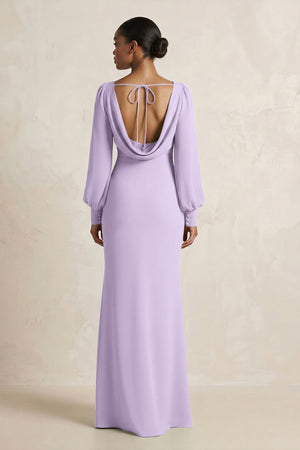 Long Sleeve V - Neck Sheath Chiffon Bridesmaid Dress in Lavender - SHE IS ME Bridesmaid Dresses