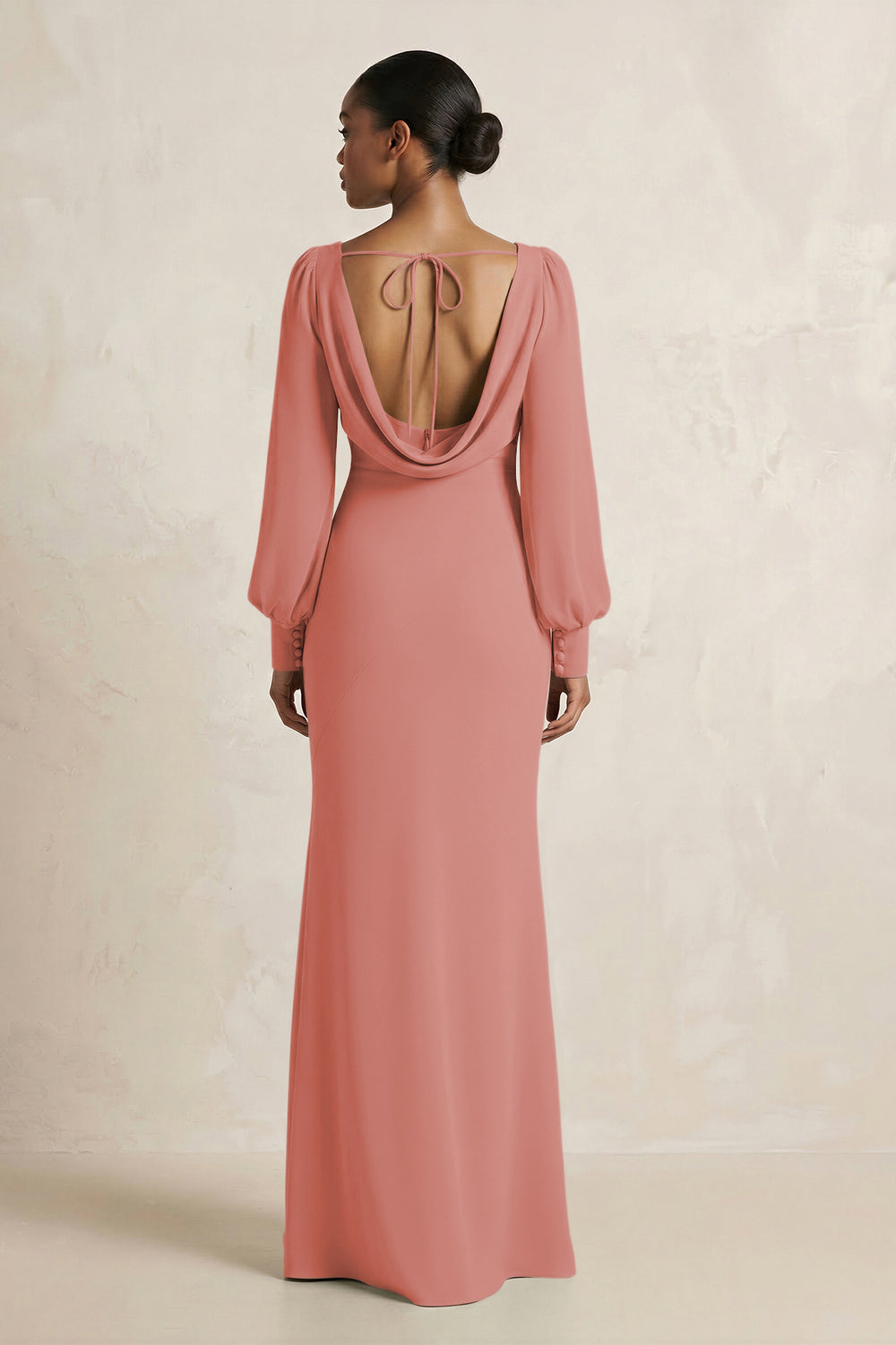 Long Sleeve V-Neck Sheath Chiffon Bridesmaid Dress in Mulberry