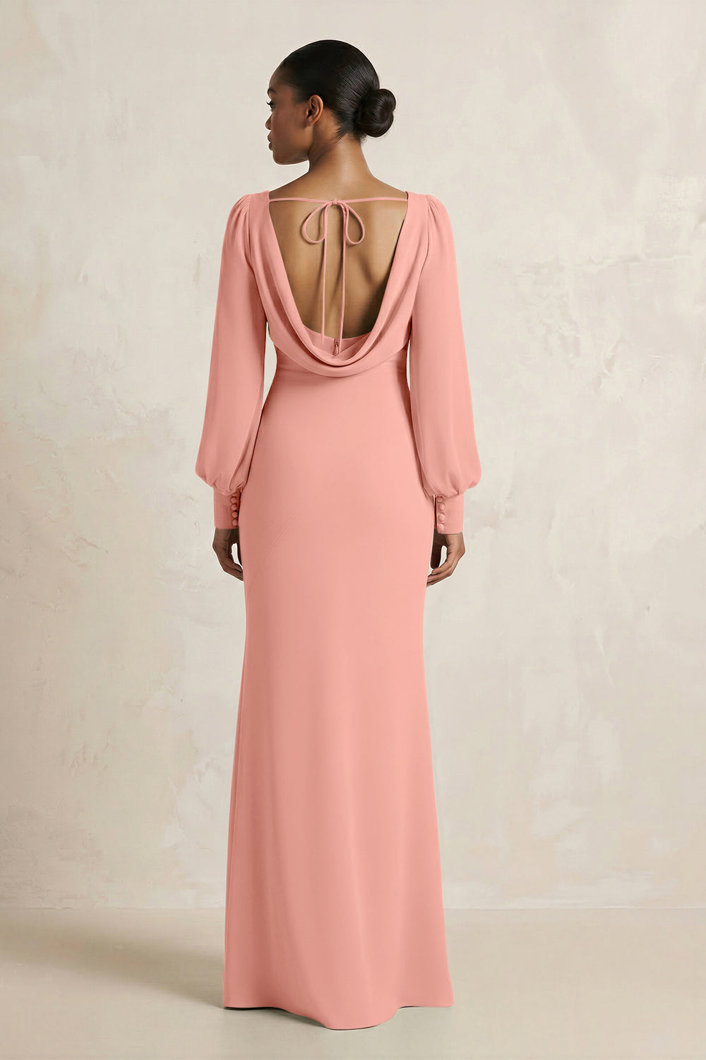Long Sleeve V-Neck Sheath Chiffon Bridesmaid Dress in Rosette