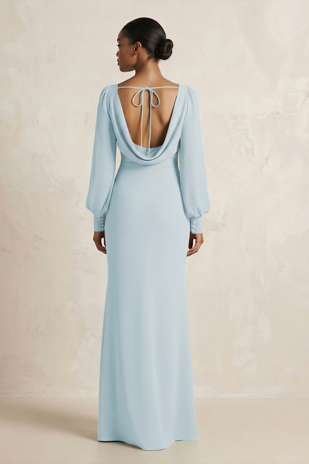Long Sleeve V-Neck Sheath Chiffon Bridesmaid Dress in Sky Blue