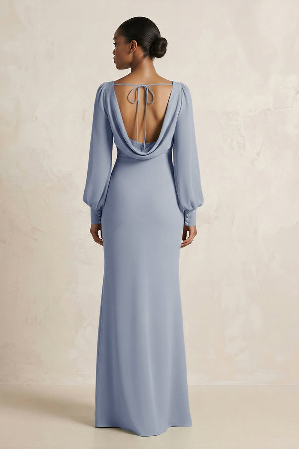 Long Sleeve V - Neck Sheath Chiffon Bridesmaid Dress in Twilight - SHE IS ME Bridesmaid Dresses
