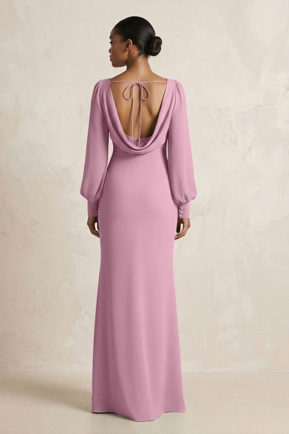Long Sleeve V - Neck Sheath Chiffon Bridesmaid Dress in Vintage Mauve - KISS BRIDAL Bridesmaid Dresses