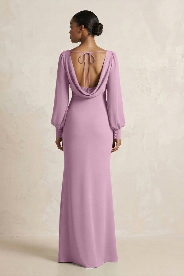 Long Sleeve V - Neck Sheath Chiffon Bridesmaid Dress in Wisteria - SHE IS ME Bridesmaid Dresses