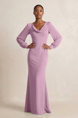 Long Sleeve V - Neck Sheath Chiffon Bridesmaid Dress in Wisteria - KISS BRIDAL Bridesmaid Dresses