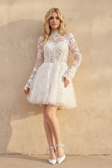 Long Sleeves A Line Lace Wedding Dress in Ivory - KISS BRIDAL Wedding Dresses