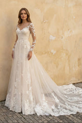 Long Sleeves Mermaid Lace Wedding Dress in Ivory - KISS BRIDAL Wedding Dresses
