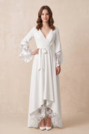Long Sleeves V Neck Lace Wedding Dress in White - KISS BRIDAL Wedding Dresses