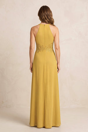 Marigold A-Line Chiffon Embroidered Halter Mother of the Bride Dress (2) | KISSBRIDAL