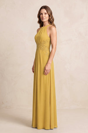 Marigold A-Line Chiffon Embroidered Halter Mother of the Bride Dress (3) | KISSBRIDAL