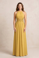 Marigold A-Line Chiffon Embroidered Halter Mother of the Bride Dress | KISSBRIDAL