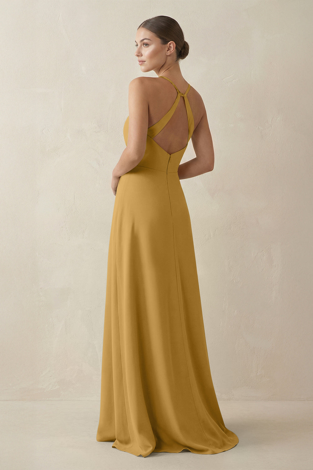 A-Line Chiffon Long Bridesmaid Dress With Slit in Marigold