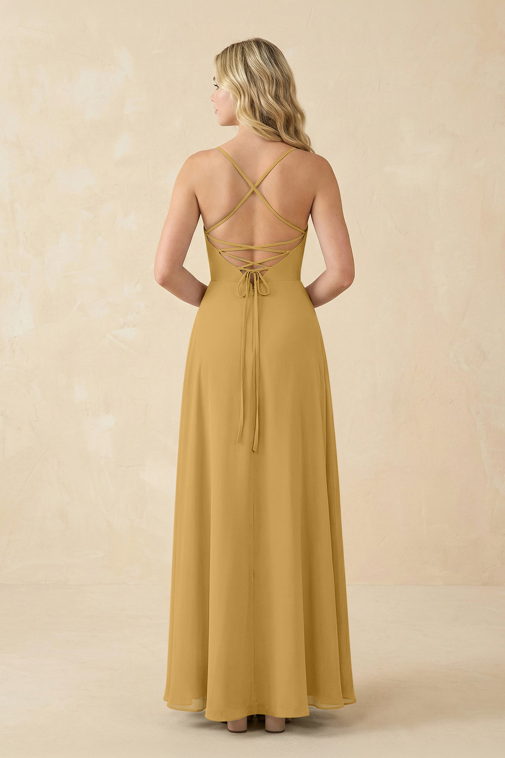 A-Line Chiffon Spaghetti Strap Bridesmaid Dress in Marigold