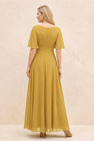 Marigold A-Line Flutter Sleeves Chiffon Mother of the Bride Dress (2) | KISSBRIDAL
