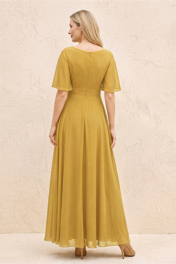 Marigold A-Line Flutter Sleeves Chiffon Mother of the Bride Dress (2) | KISSBRIDAL