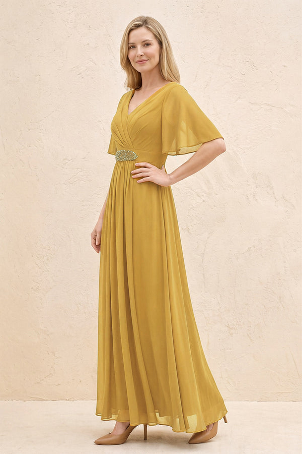 Marigold A-Line Flutter Sleeves Chiffon Mother of the Bride Dress (3) | KISSBRIDAL