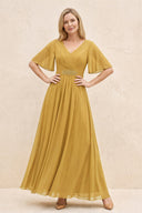 Marigold A-Line Flutter Sleeves Chiffon Mother of the Bride Dress | KISSBRIDAL