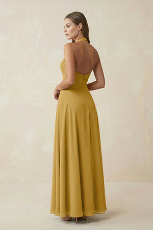 Marigold A-Line Pleated Chiffon V-Neck Bridesmaid Dress (2) | KISSBRIDAL