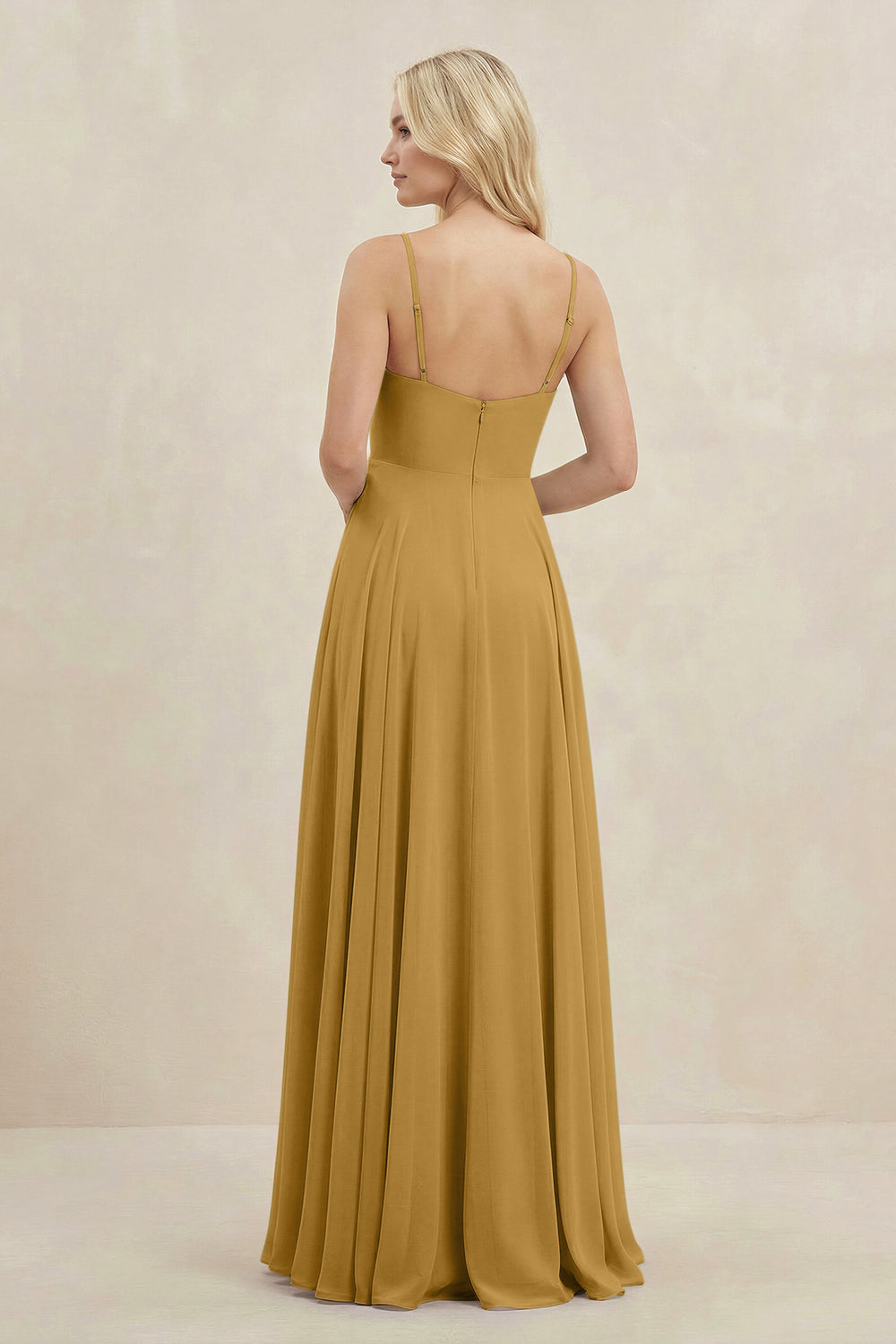 A-Line Spaghetti Strap Chiffon Bridesmaid Dress in Marigold