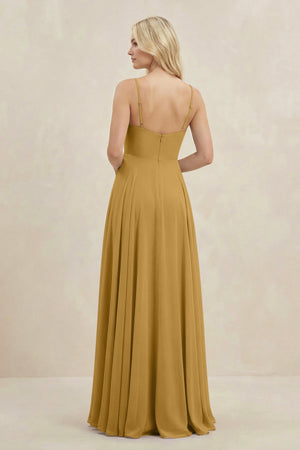 Marigold A-Line Spaghetti Strap Chiffon Bridesmaid Dress (2) | KISSBRIDAL