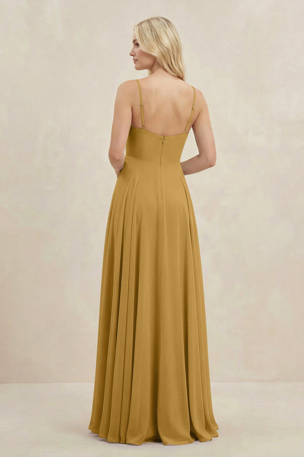Marigold A-Line Spaghetti Strap Chiffon Bridesmaid Dress (2) | KISSBRIDAL