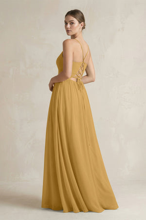 Marigold A-Line Spaghetti Strap Chiffon Bridesmaid Dress (2) | KISSBRIDAL