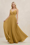 Marigold A-Line Spaghetti Strap Chiffon Bridesmaid Dress | KISSBRIDAL