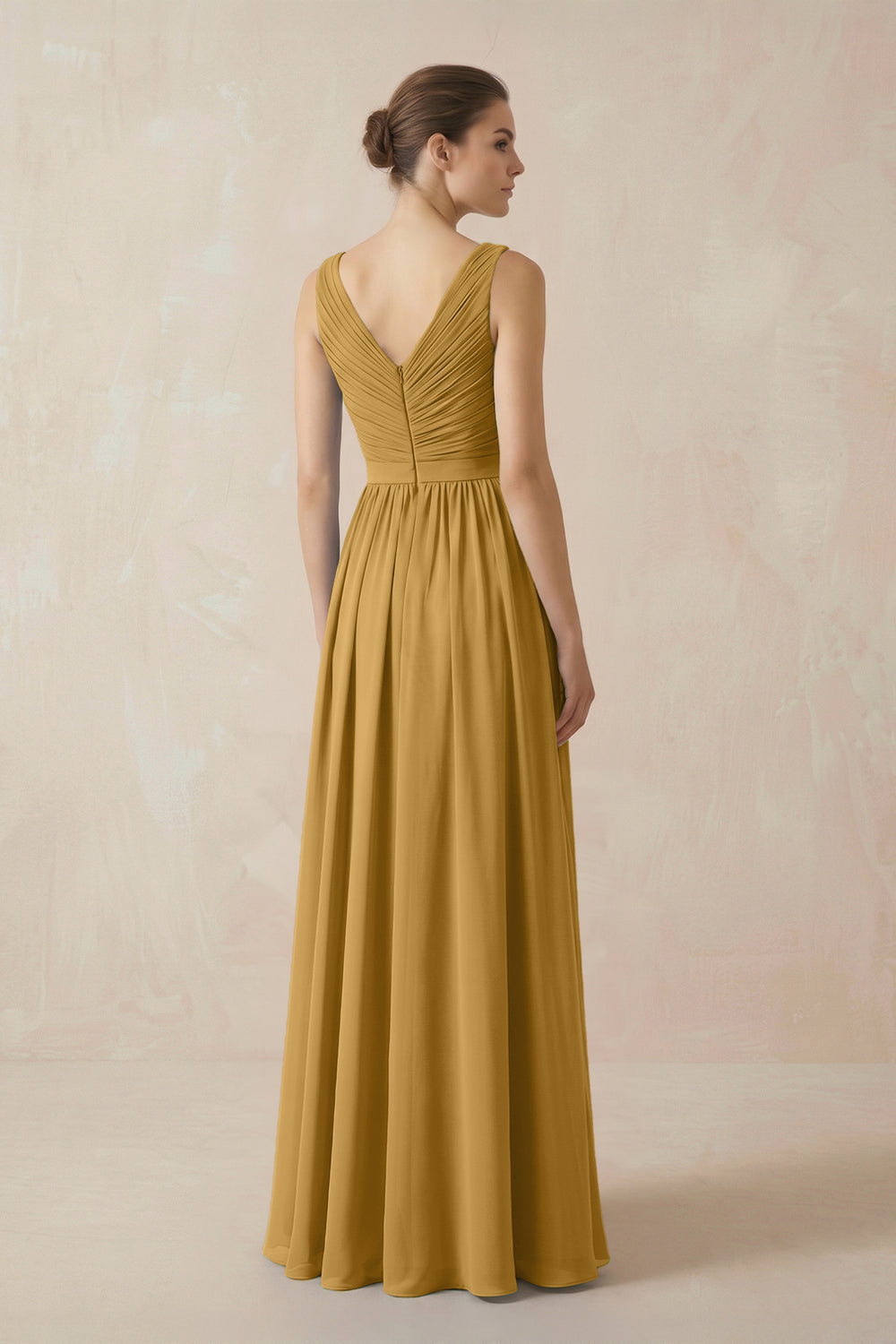 A-Line V-Neck Pleated Chiffon Bridesmaid Dress in Marigold