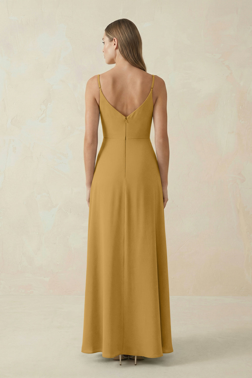 Cami Strap A-Line Chiffon Bridesmaid Dress in Marigold