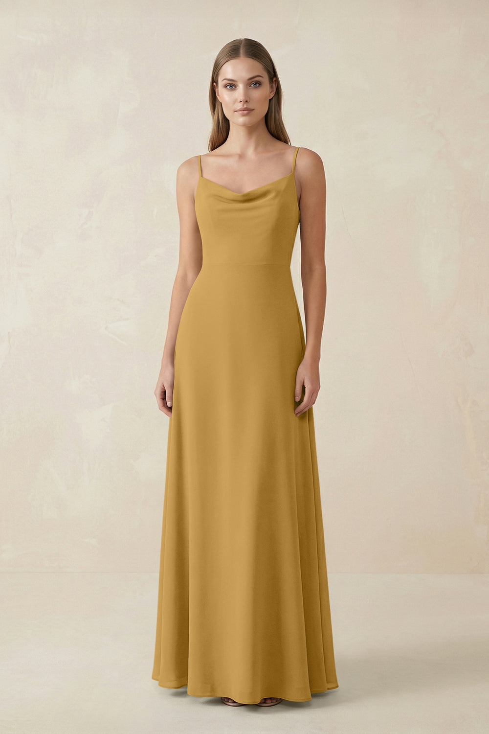 Cami Strap A-Line Chiffon Bridesmaid Dress in Marigold