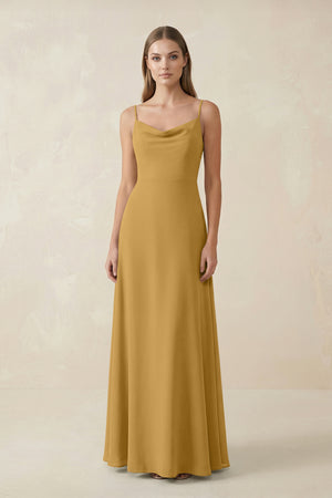 Marigold Cami Strap A-Line Chiffon Bridesmaid Dress | KISSBRIDAL