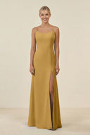 Marigold Cami Strap Chiffon Sheath Bridesmaid Gown | KISSBRIDAL