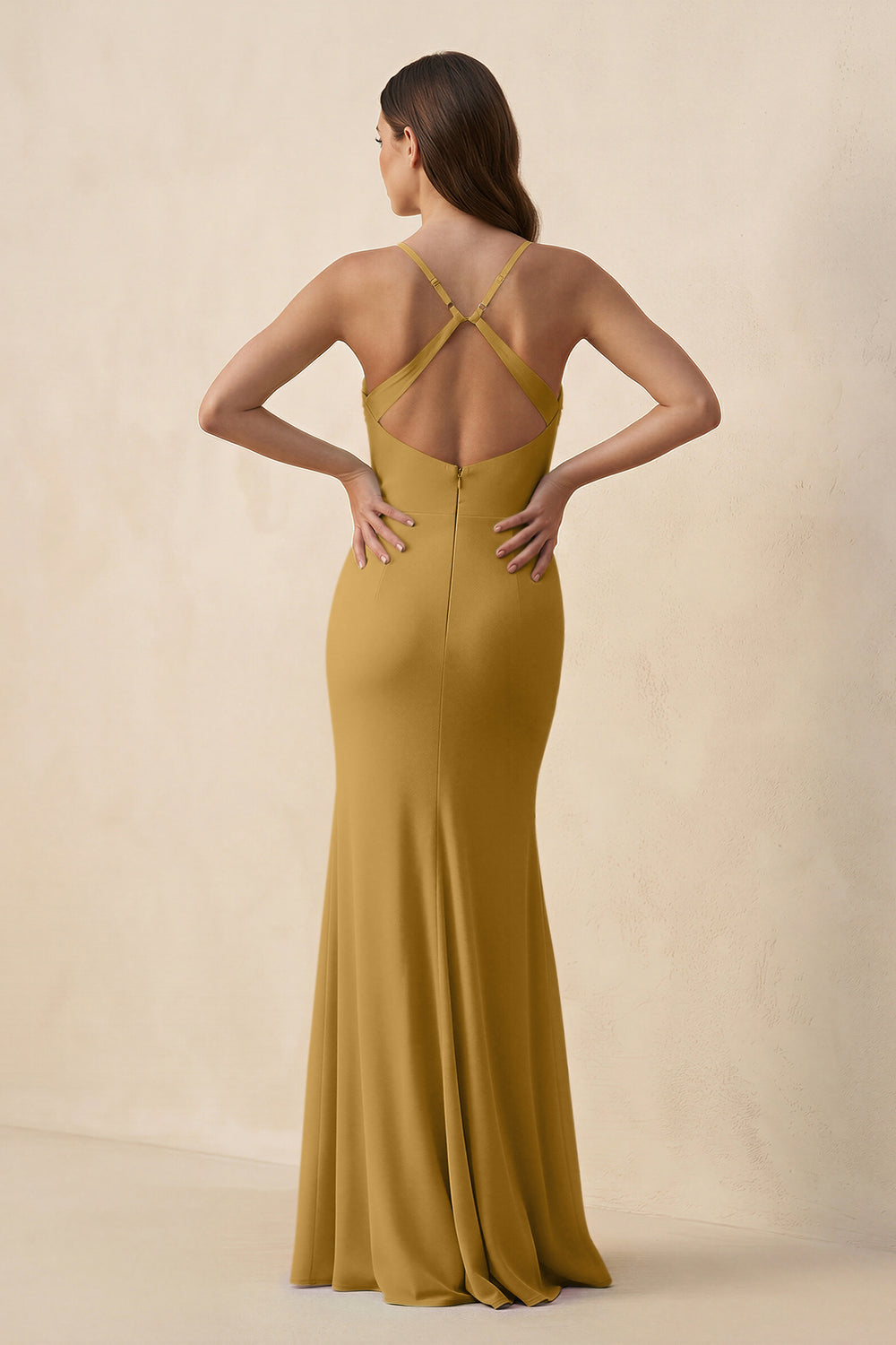 Cami Strap Sheath Chiffon Bridesmaid Dress with Slit in Marigold