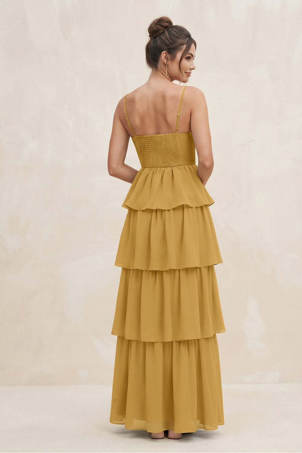 Cami Strap Tiered A-Line Chiffon Bridesmaid Dress in Marigold
