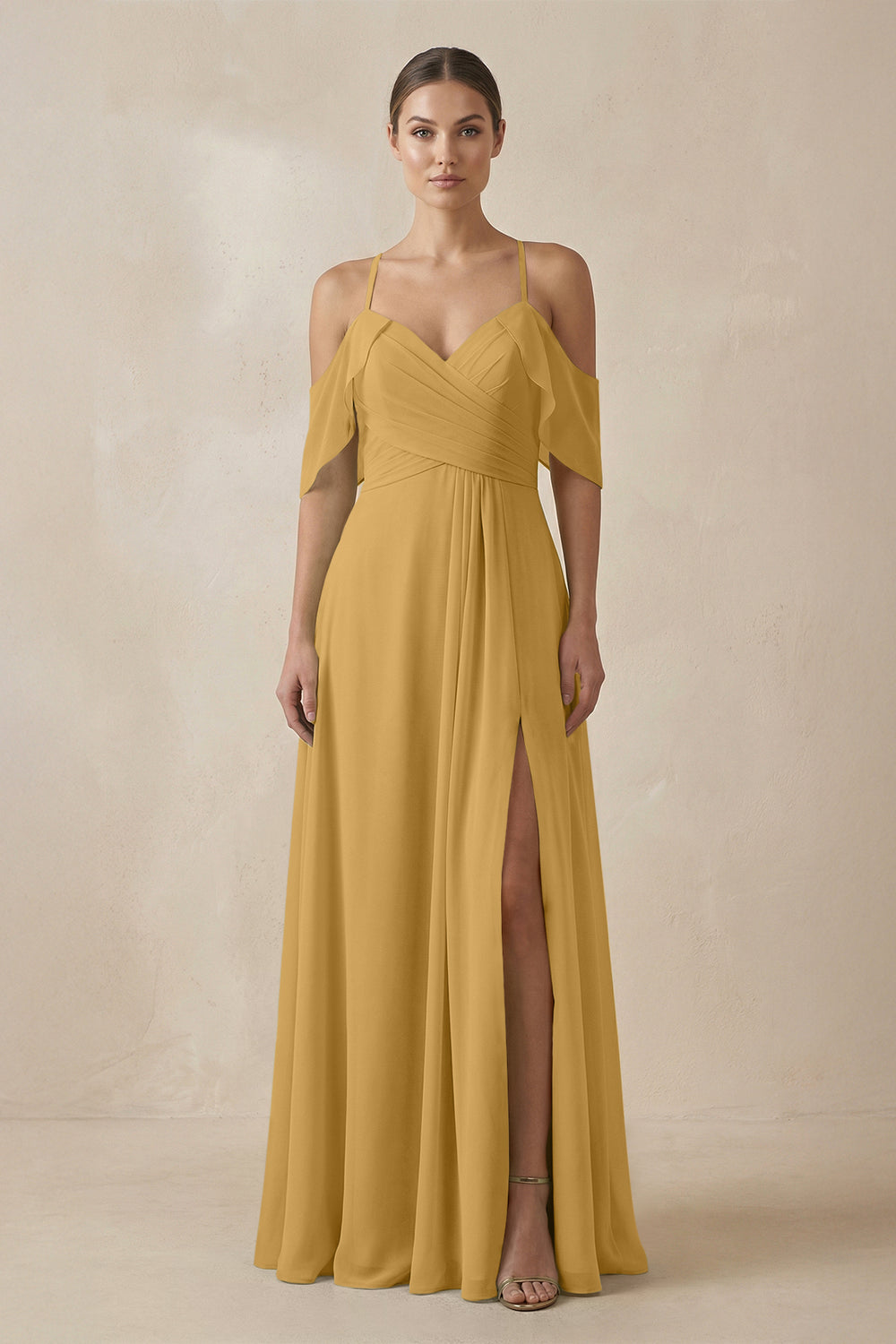 Chiffon A-Line Long Bridesmaid Dress in Marigold