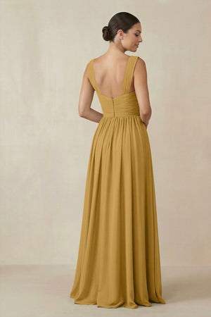 Marigold Chiffon A-Line Pleated Bridesmaid Dress (2) | KISSBRIDAL
