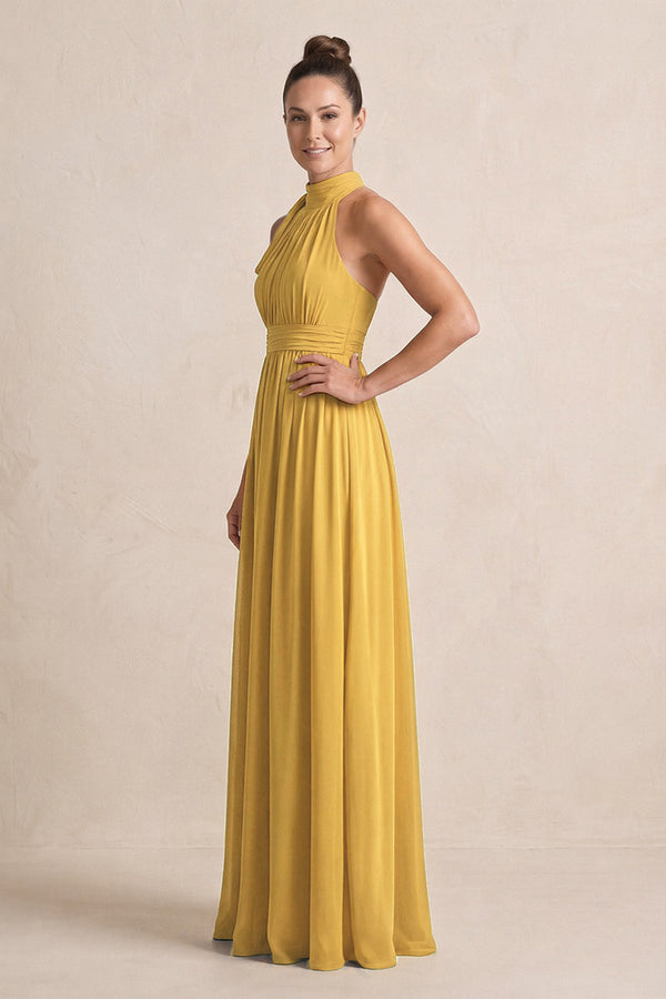 Marigold Chiffon Halter A-Line Mother of the Bride Dress (3) | KISSBRIDAL
