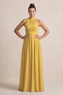 Marigold Chiffon Halter A-Line Mother of the Bride Dress | KISSBRIDAL